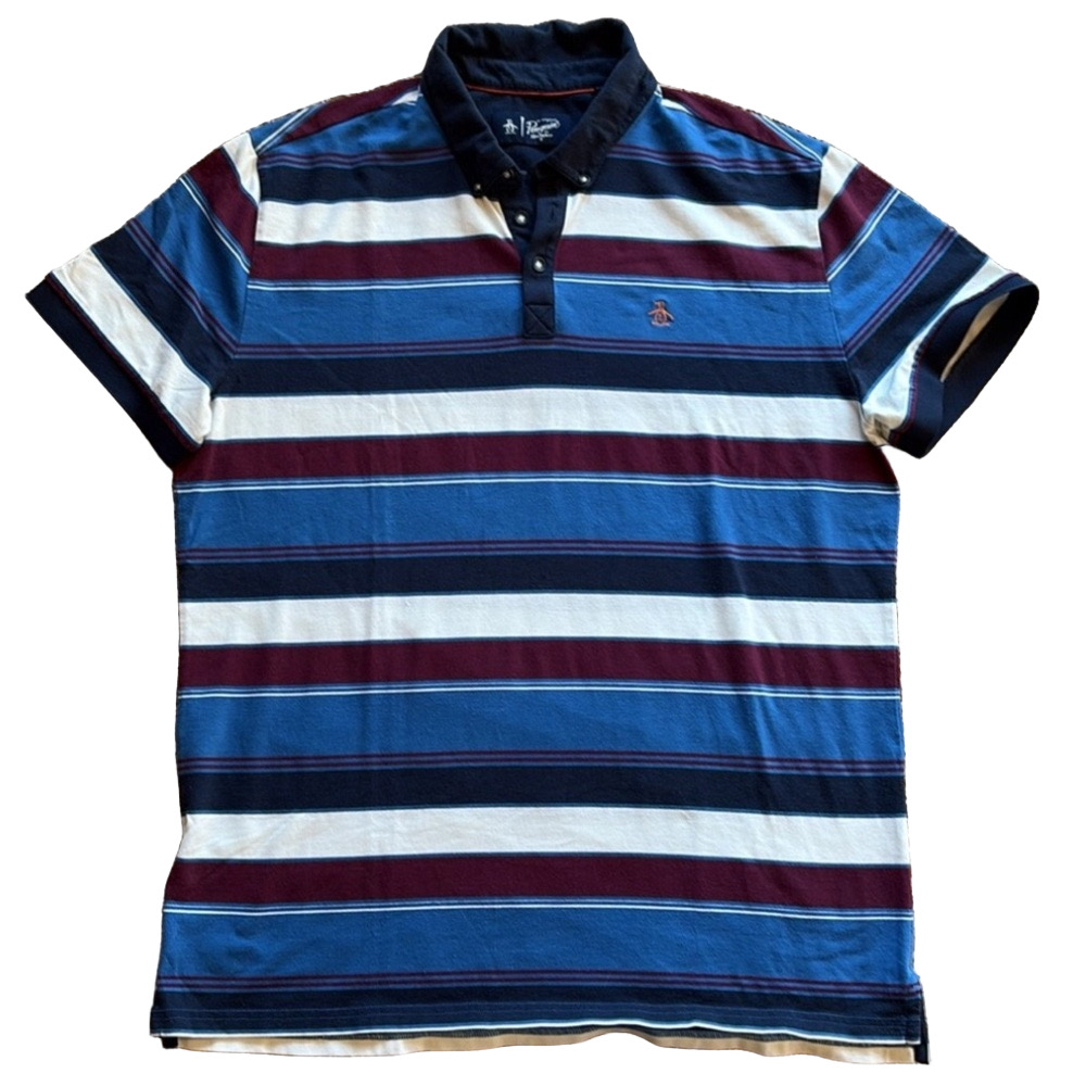 Original Penguin Mens Navy Blue Striped Golf Polo Shirt